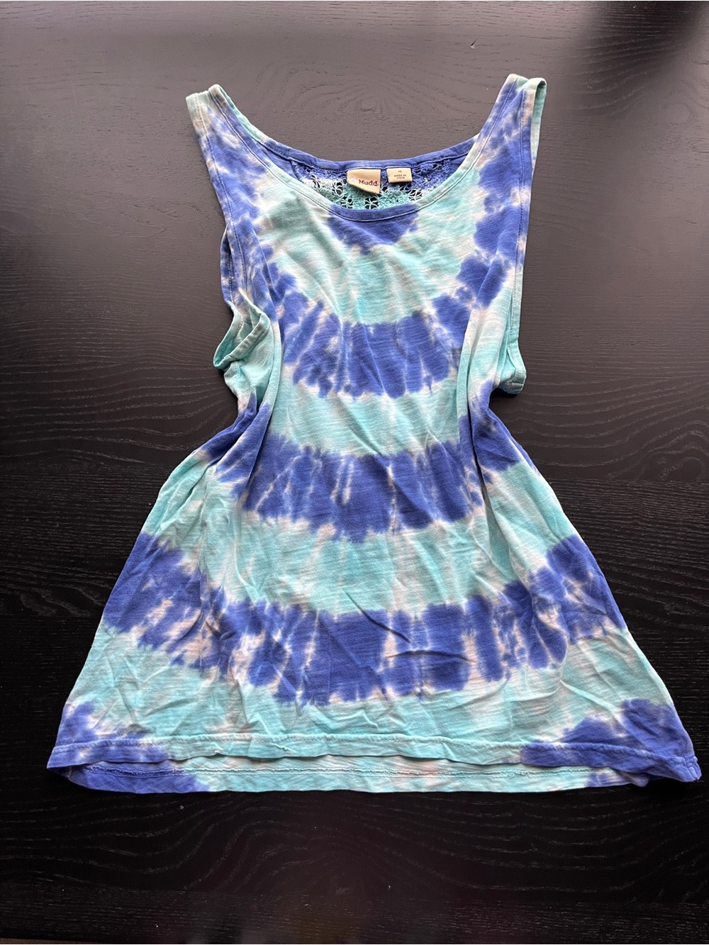 Mudd Girls Blue & Teal Tie-Dye Crochet Back Tank Top
